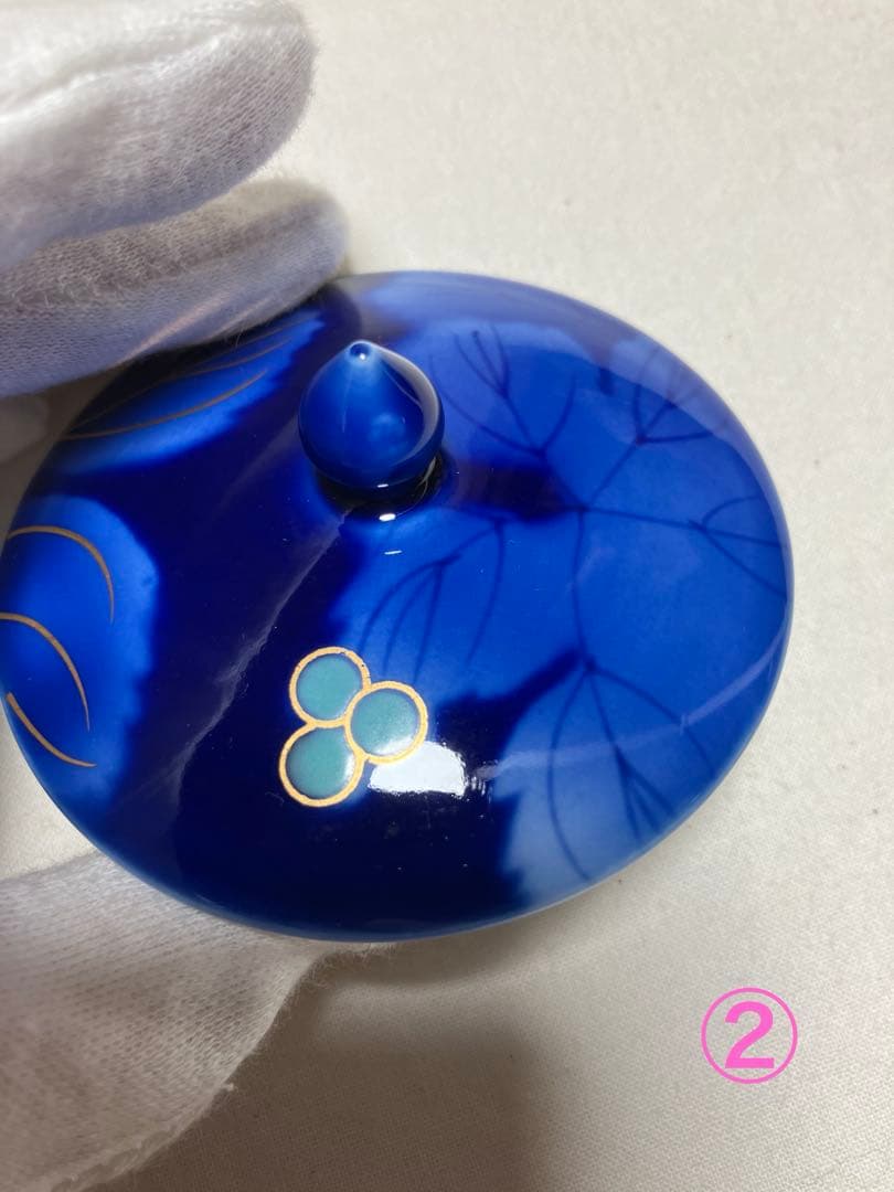 深川製磁　金彩　瑠璃葡萄　蓋付き　夫婦　茶碗　湯呑み