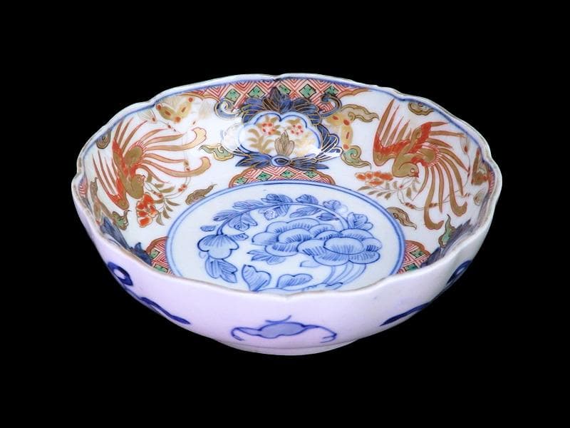 古伊万里　色絵　鳳凰に牡丹の図　膾皿　５客　C380AS-CZf