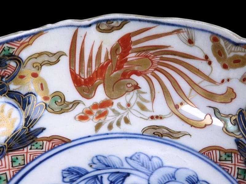 古伊万里　色絵　鳳凰に牡丹の図　膾皿　５客　C380AS-CZf