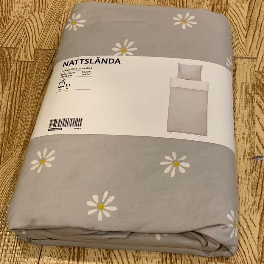 IKEA　花柄　グレー　掛け布団＆枕カバー　クッションカバー　２点　ギフト