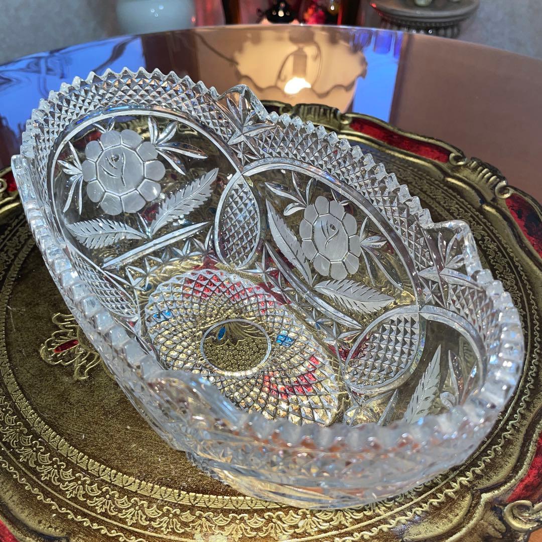 ボヘミア　ガラス　ボトルクーラー 楕円　ボウル　未使用