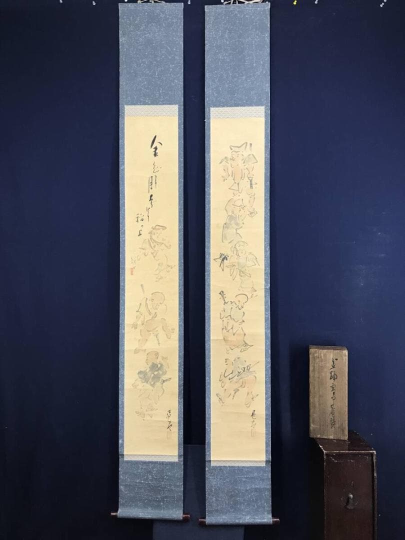 作者不詳/雪中庵(賛)/盆踊り図/双幅/人物図/掛軸☆宝船☆AH-731