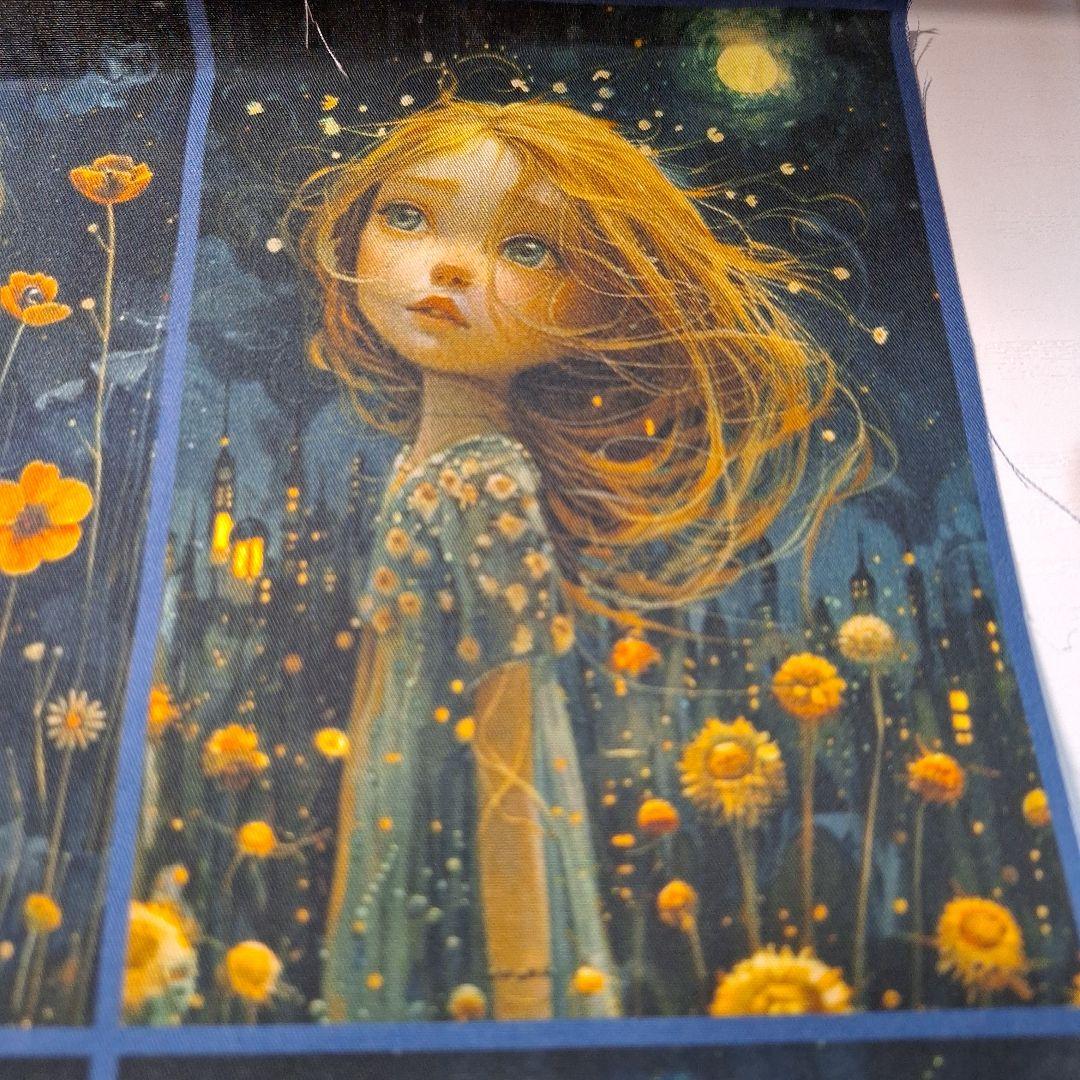 女の子と花パネル生地　幻想的なパネル生地　ハンドメイド