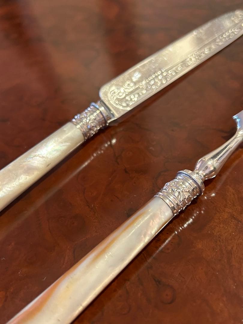 ②スターリングシルバー　 デザートナイフ&フォーク　イギリスアンティーク