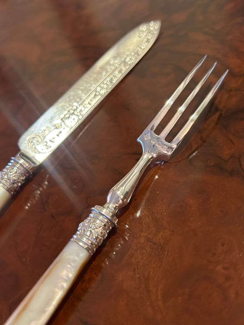 ②スターリングシルバー　 デザートナイフ&フォーク　イギリスアンティーク