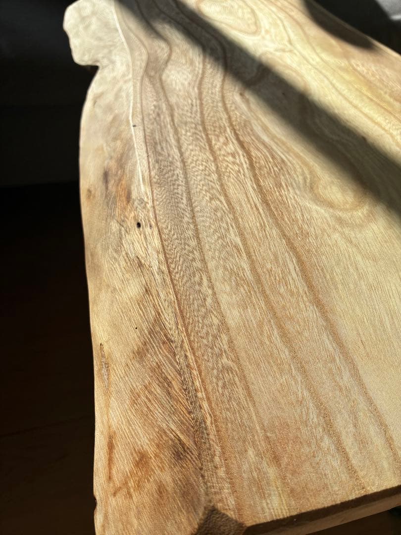 【一点物】国産欅（ケヤキ）無垢材 耳付きサイドテーブル アイアンレッグ