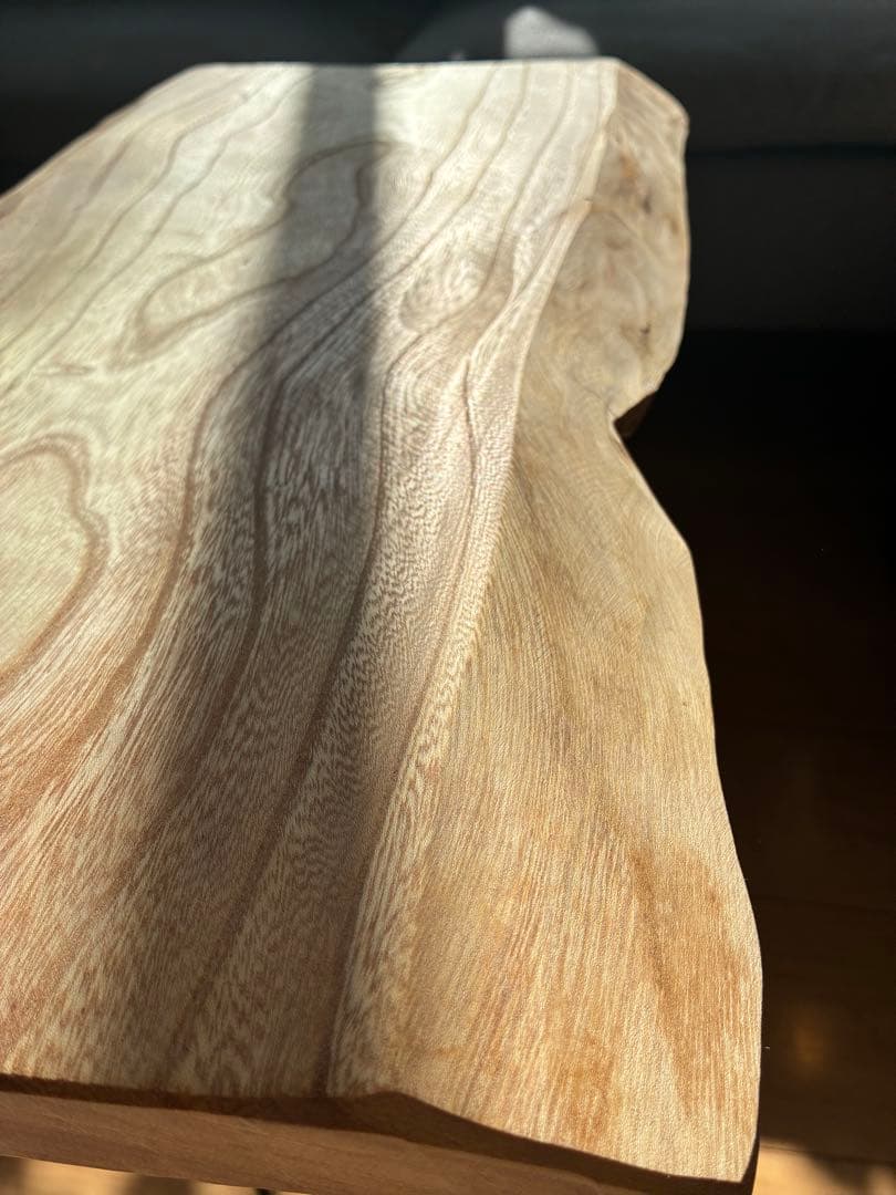 【一点物】国産欅（ケヤキ）無垢材 耳付きサイドテーブル アイアンレッグ