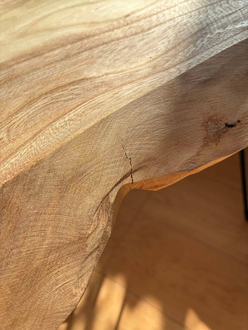 【一点物】国産欅（ケヤキ）無垢材 耳付きサイドテーブル アイアンレッグ