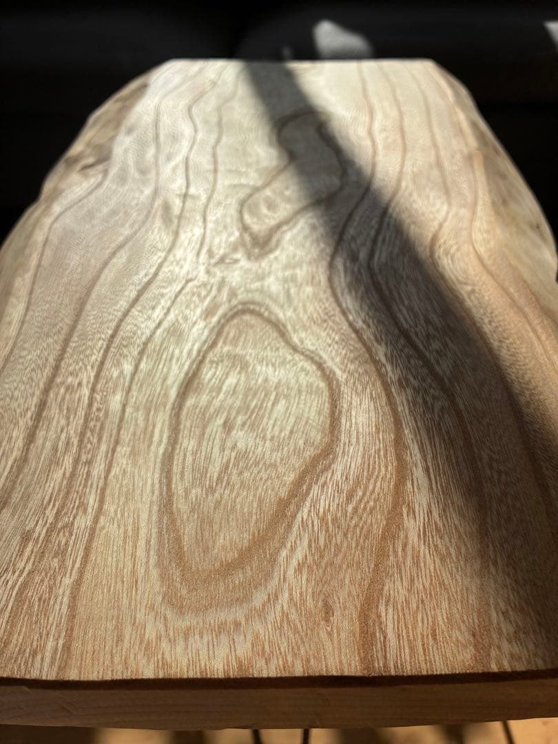 【一点物】国産欅（ケヤキ）無垢材 耳付きサイドテーブル アイアンレッグ