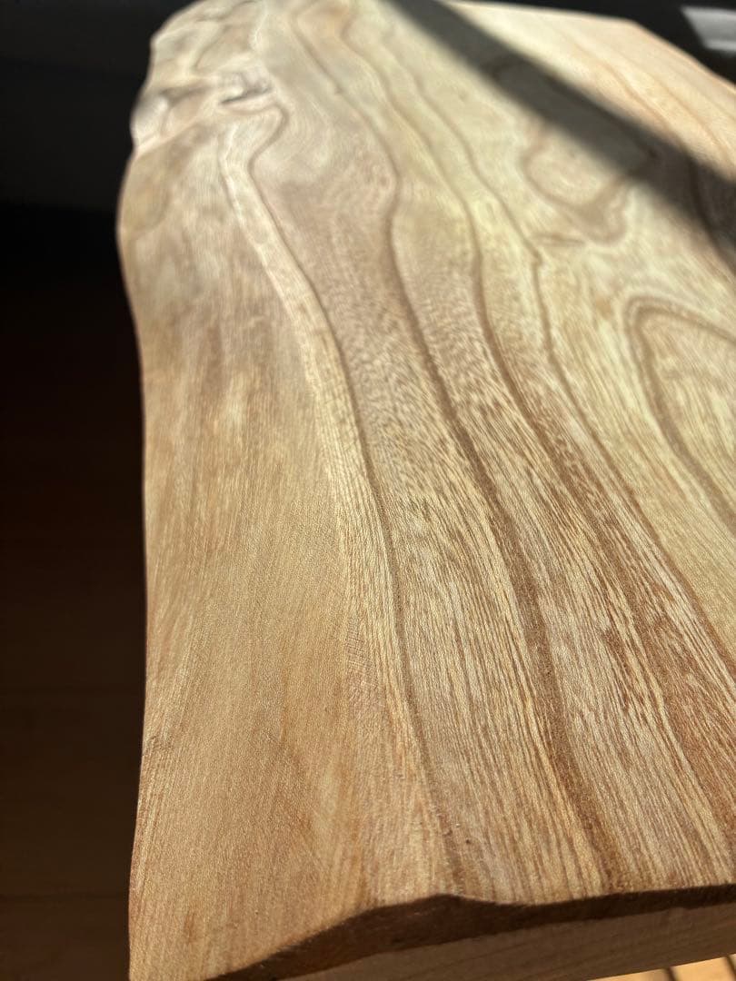 【一点物】国産欅（ケヤキ）無垢材 耳付きサイドテーブル アイアンレッグ