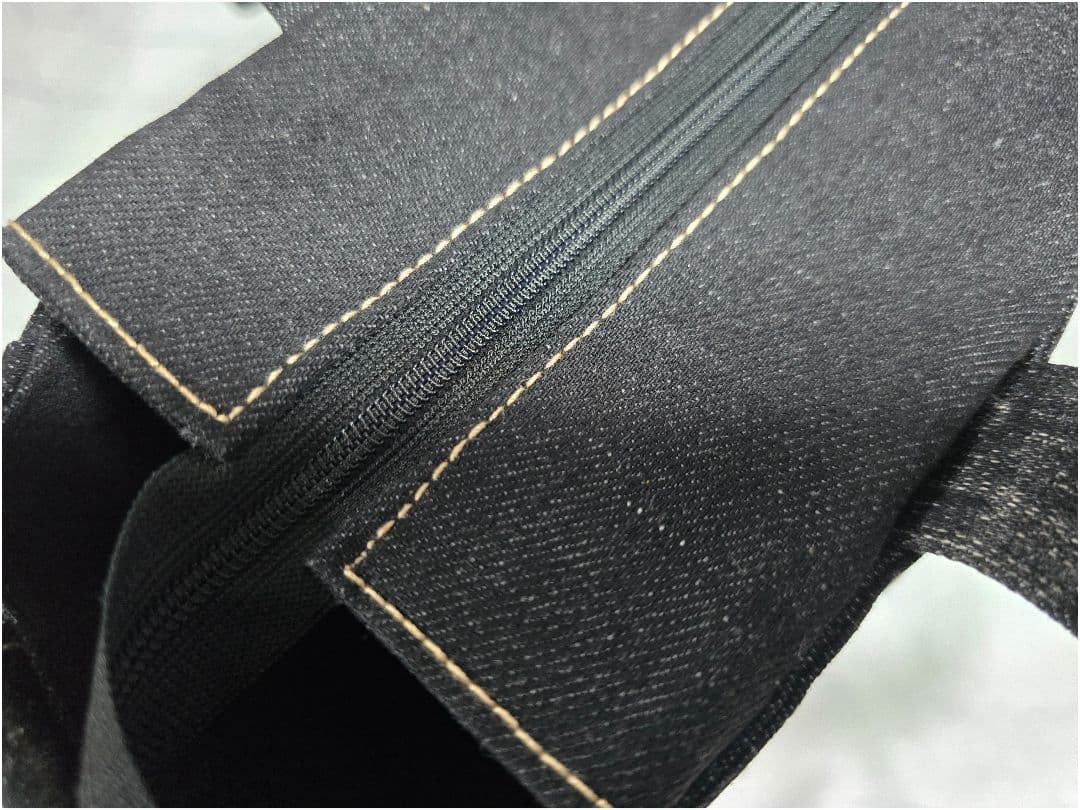 大きめ デニムリメイクバッグ 上部ファスナー メンズ COOL 底板付き