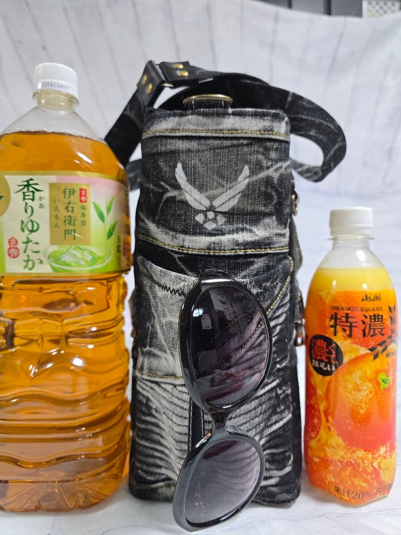 大きめ デニムリメイクバッグ 上部ファスナー メンズ COOL 底板付き