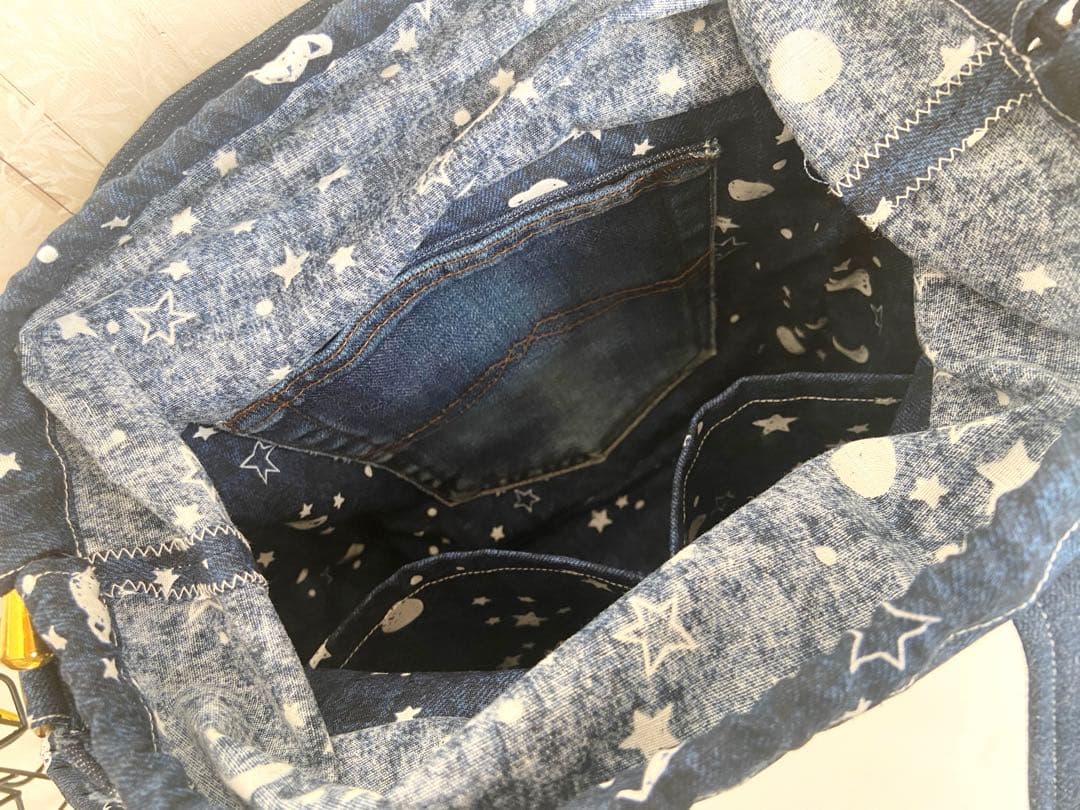 デニムリメイクバッグS 振り向きクマさん