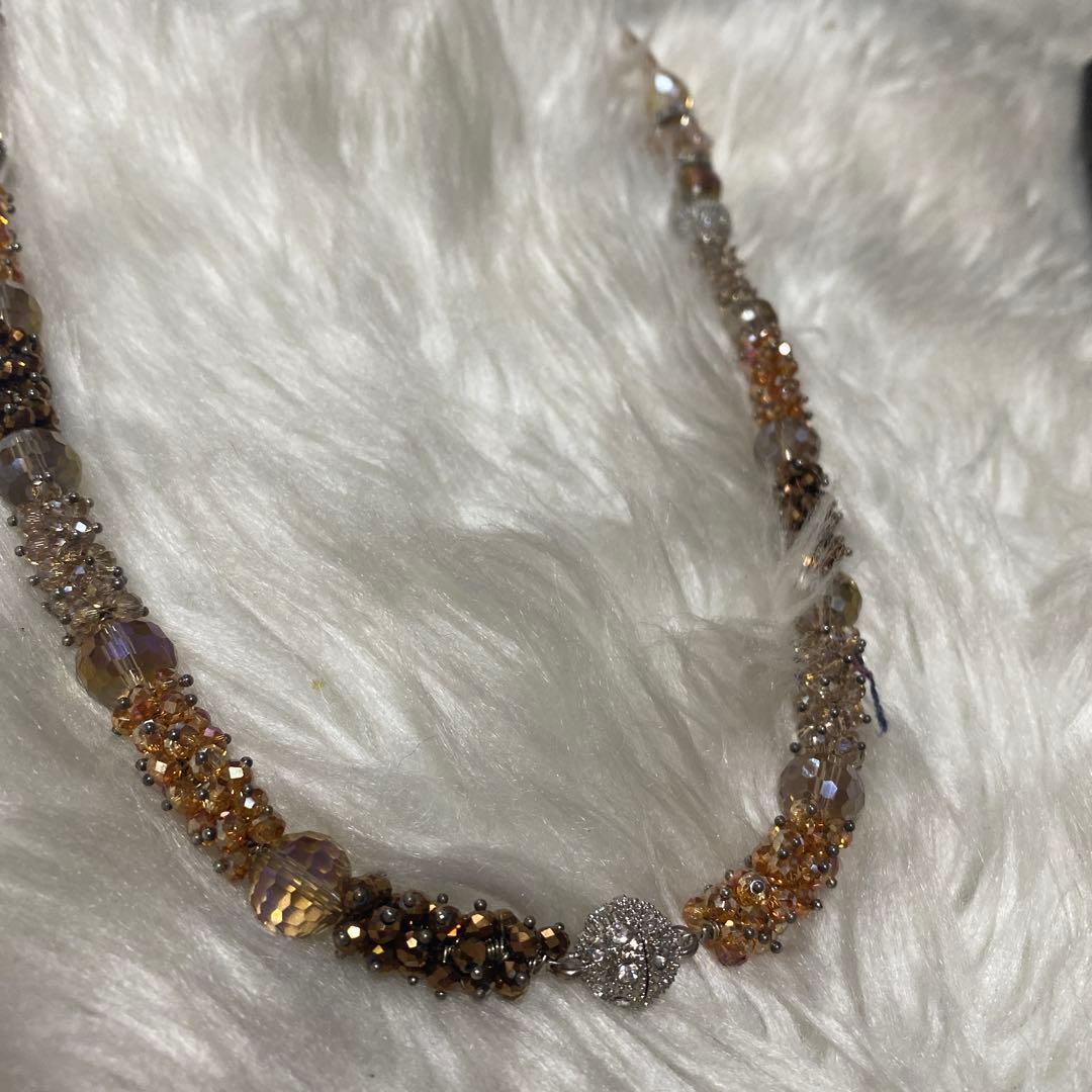 ハンドメイド スワロフスキーネックレス ゴールド シルバー ロング