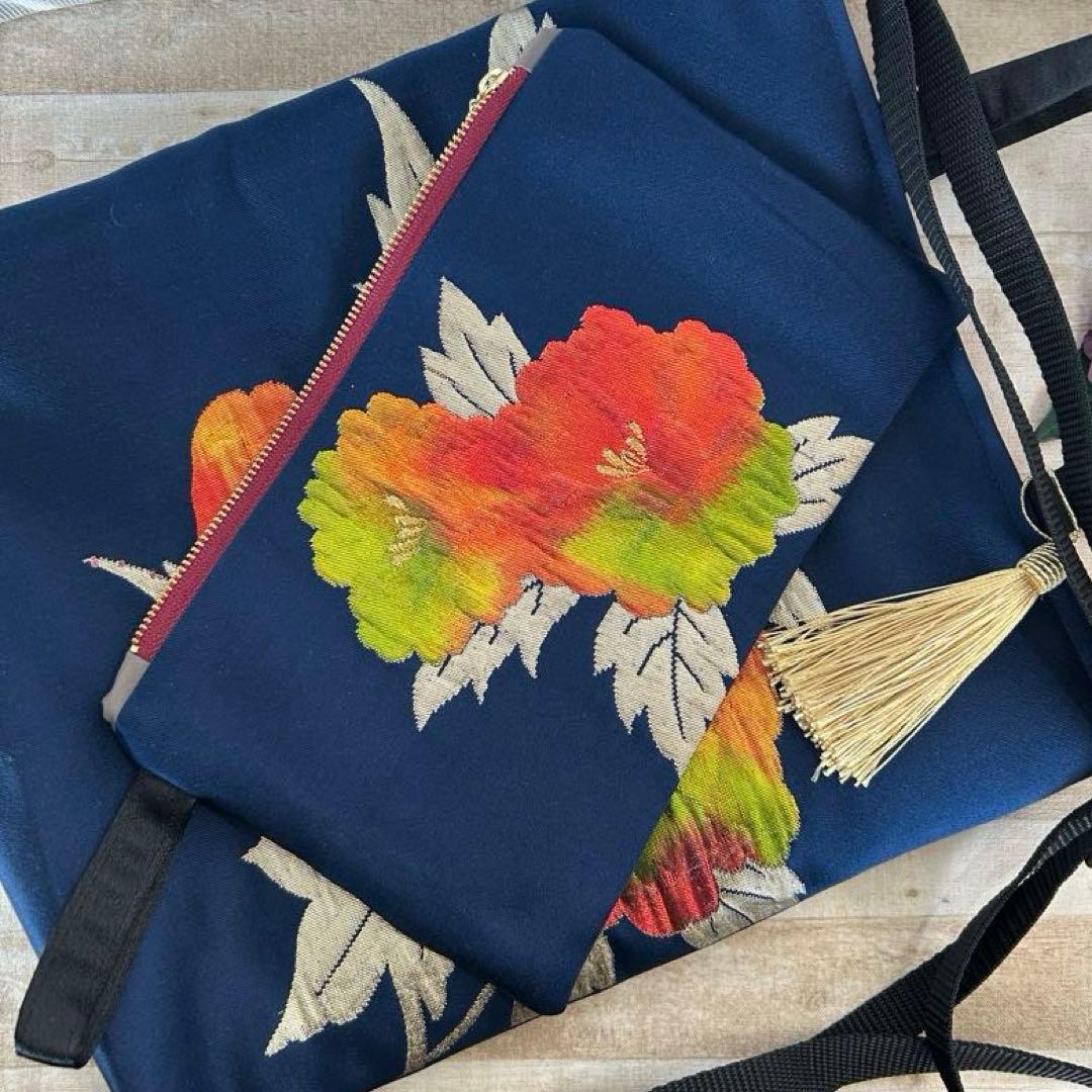 帯リメイク バッグポーチセット 780.715 サコッシュ　ファスナーポーチ