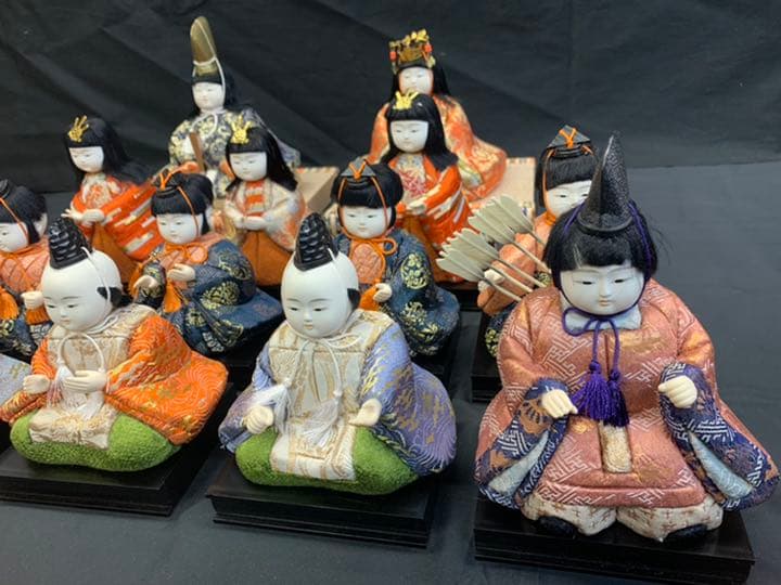 木目込み人形　15人揃い 25号 紺地 金彩 金花