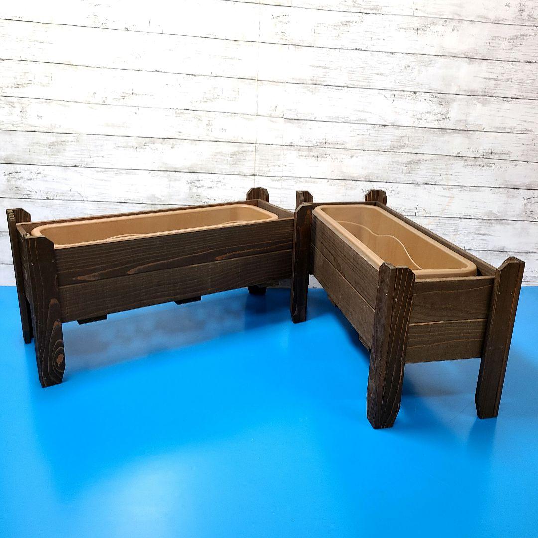 No2102【ダーク】脚長 シャビー ウッドプランター 2台【ケース付き】