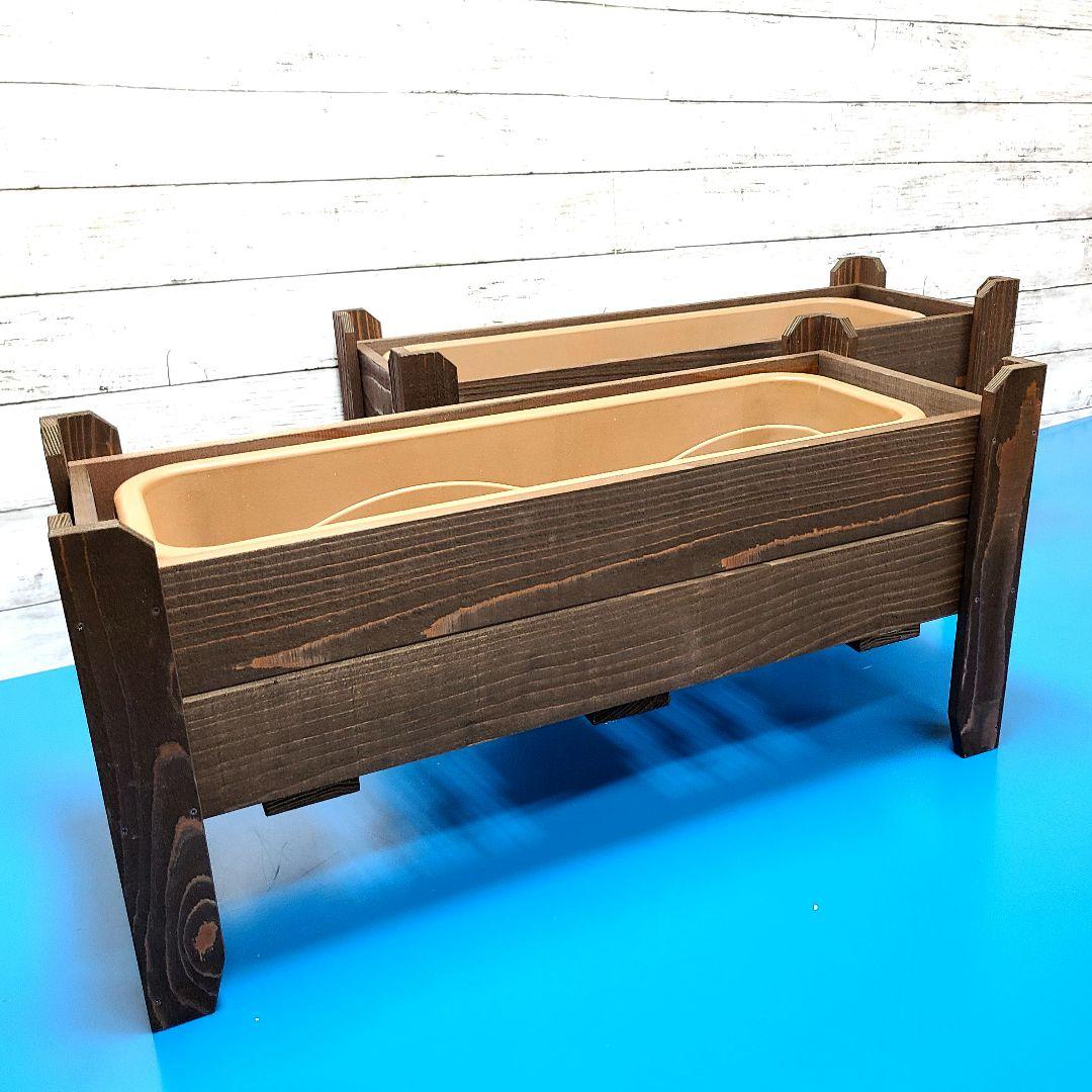 No2102【ダーク】脚長 シャビー ウッドプランター 2台【ケース付き】