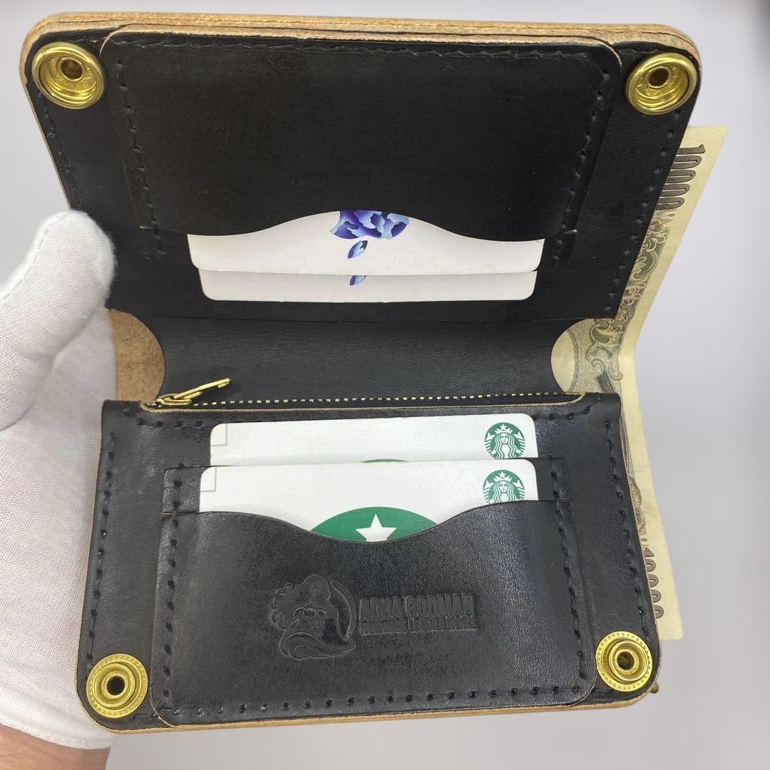 [値下]お札折らずに収納できる無骨な手染めミドルトラッカーウォレット BTW
