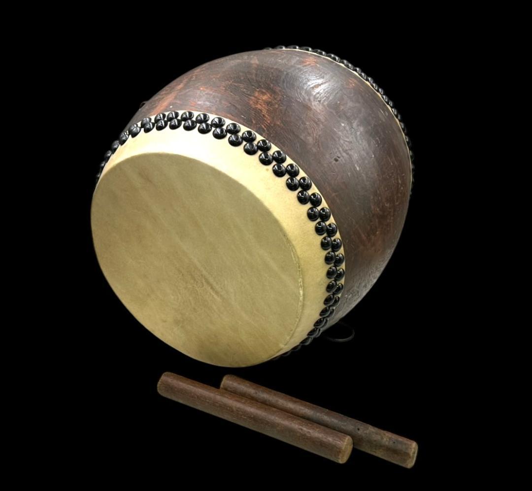 長胴太鼓 和太鼓 皮破れなし くりぬき胴 打面-約35㎝ 胴高-約45㎝ 宮太鼓