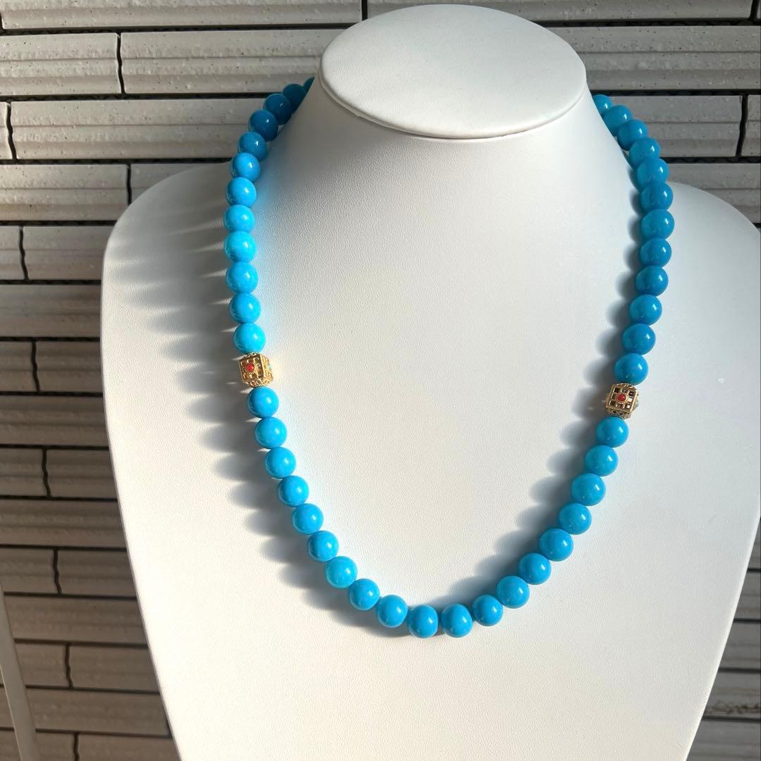 天然高品質のターコイズ(トルコ石)大粒ブルーのネックレスAB1048