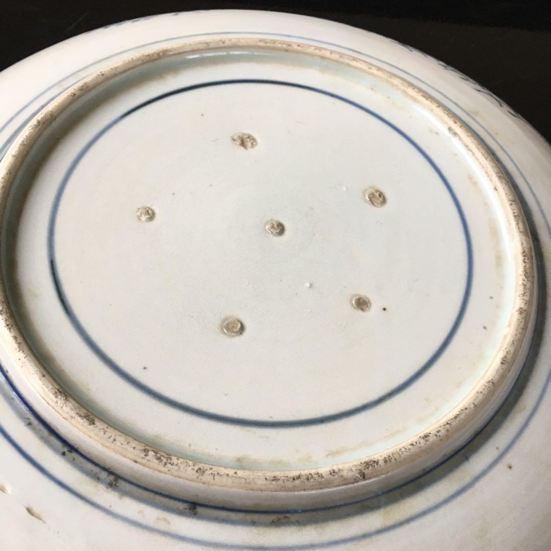 古伊万里染錦手　【飾り皿】区割窓絵　山水　花紋　輪花型　大皿　１客