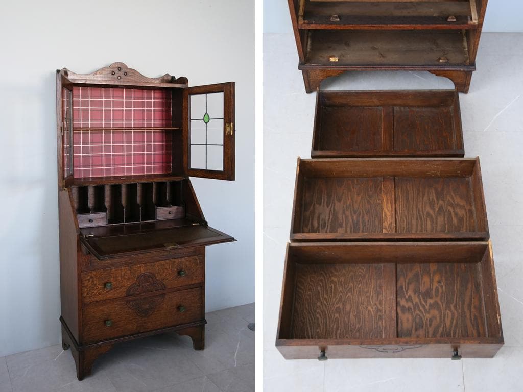 英国アンティークブックケースビューロー/本棚/デスク机/キャビネット(91-39