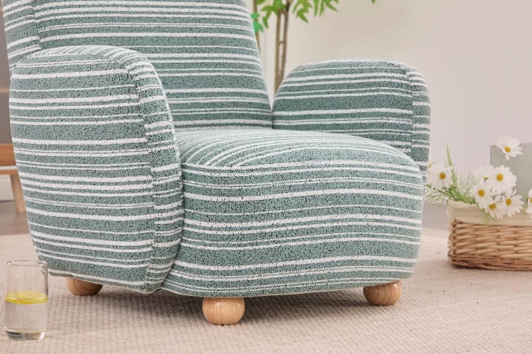 【ライトブルー】1人掛けソファ ラウンジチェア シェニール生地 無垢材使用