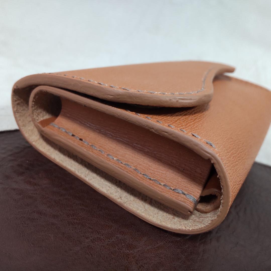 三つ折りシャグポーチ牛革（ペールオレンジ）マグネットホック止め【T-06】