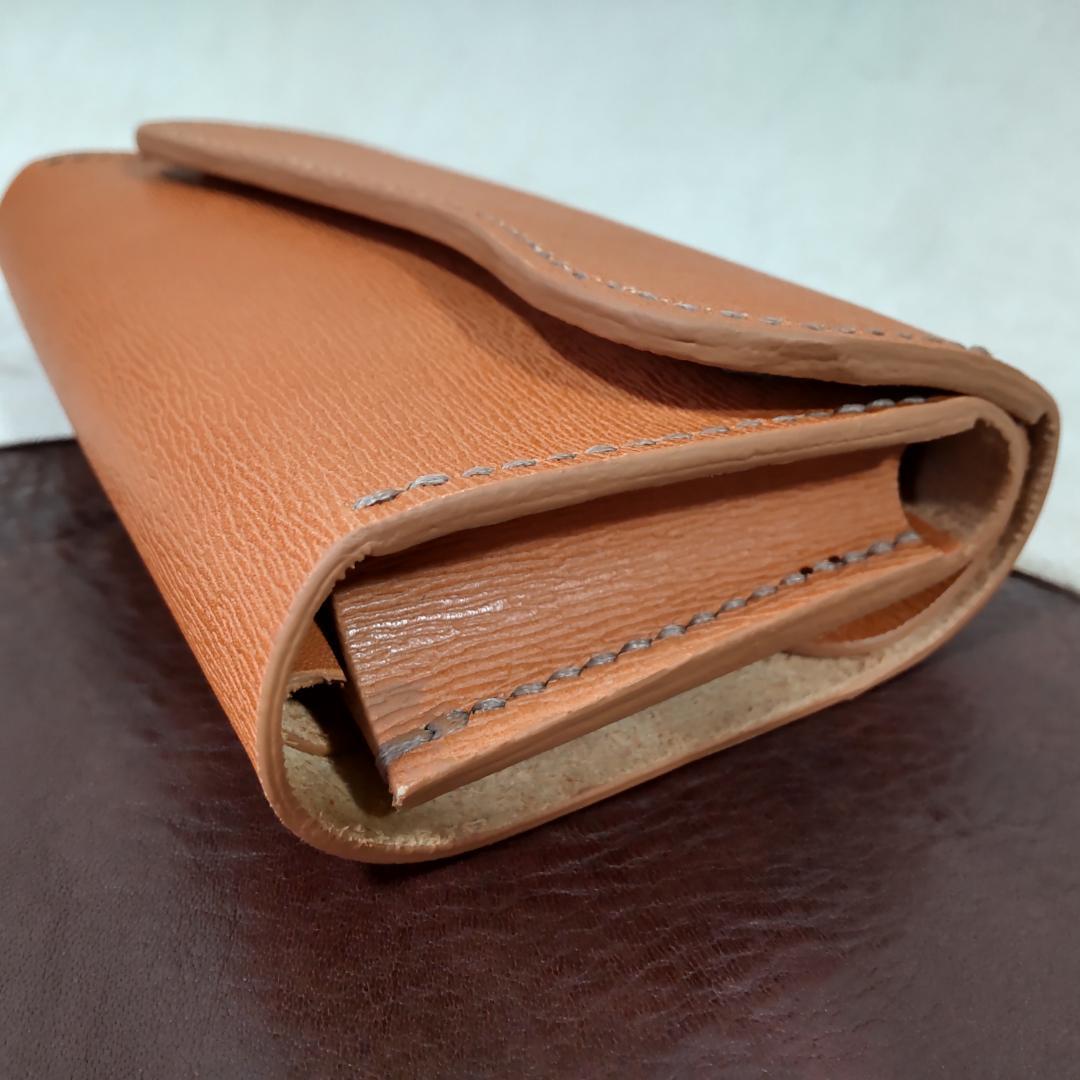 三つ折りシャグポーチ牛革（ペールオレンジ）マグネットホック止め【T-06】