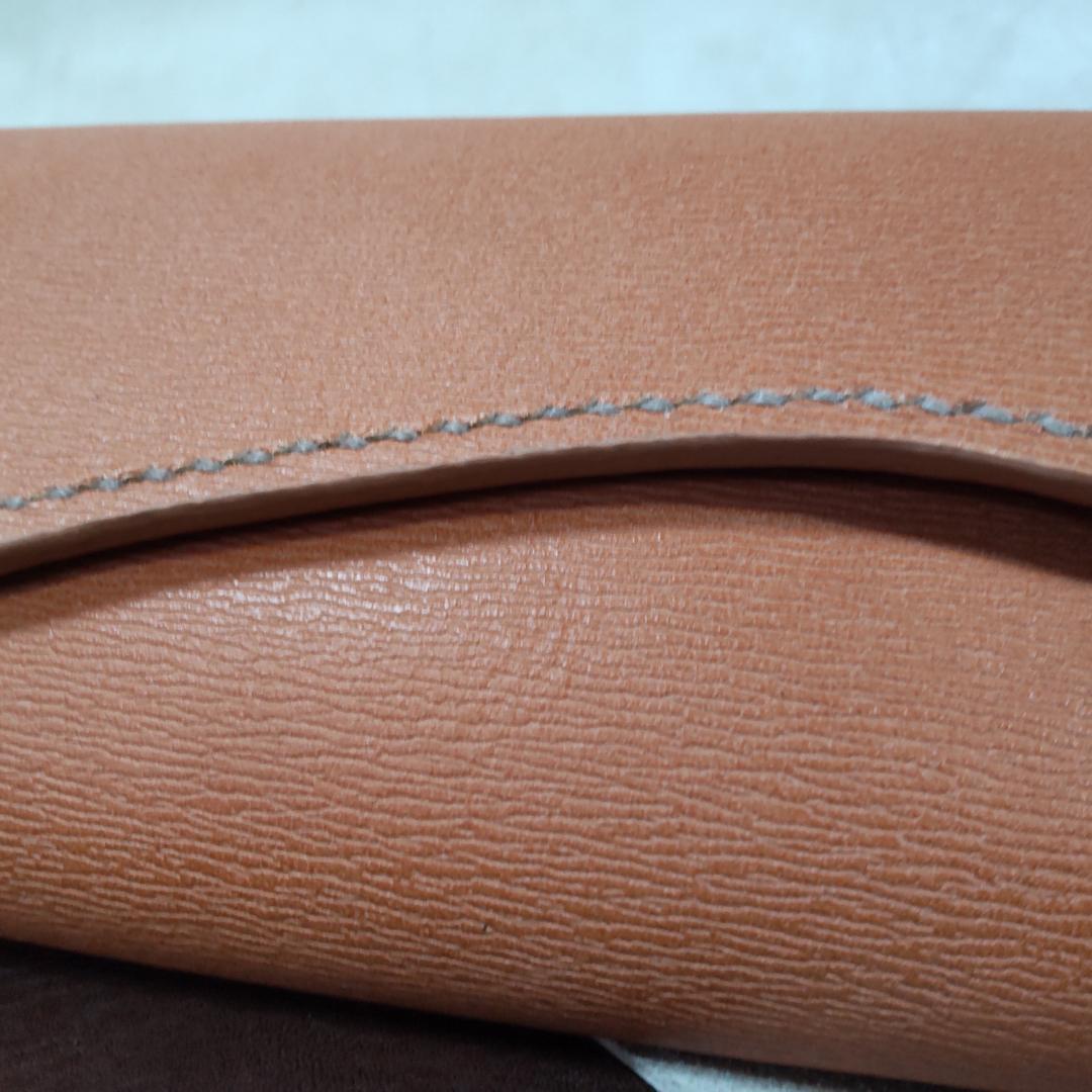 三つ折りシャグポーチ牛革（ペールオレンジ）マグネットホック止め【T-06】