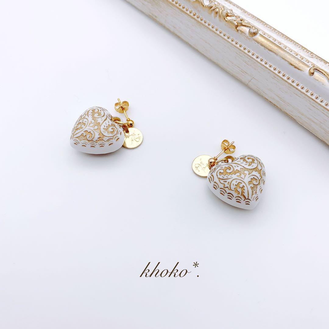 ハートとチャームのピアス イヤリング 結婚式 ウェディング