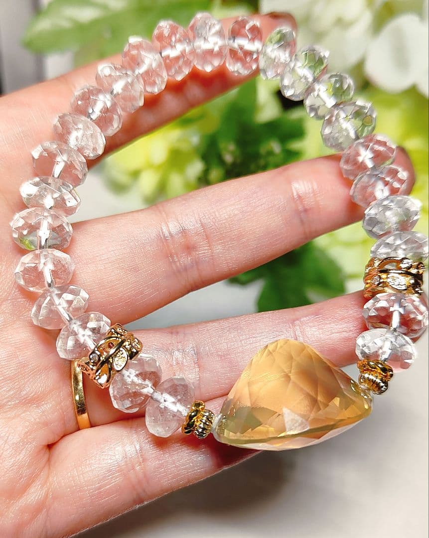 水晶　ボタンカット　レモンシトリン　ジュエリールース　ブレスレット