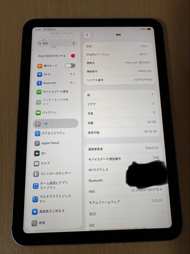 iPad mini第6世代　Wi-Fi + Cellularモデル　simフリー