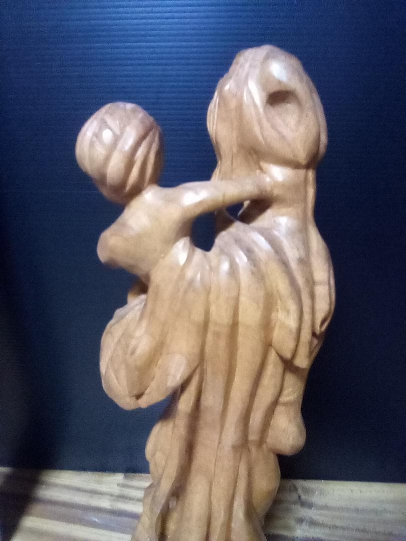 木製 母子像 約46cm