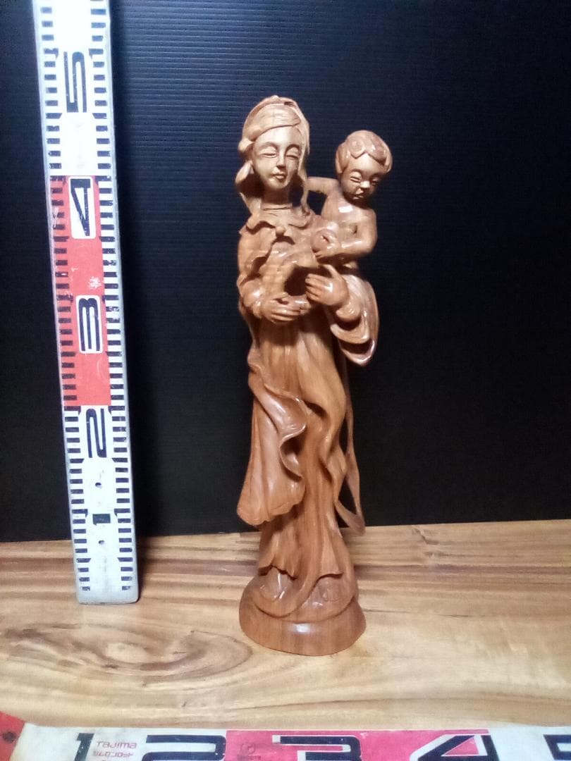 木製 母子像 約46cm