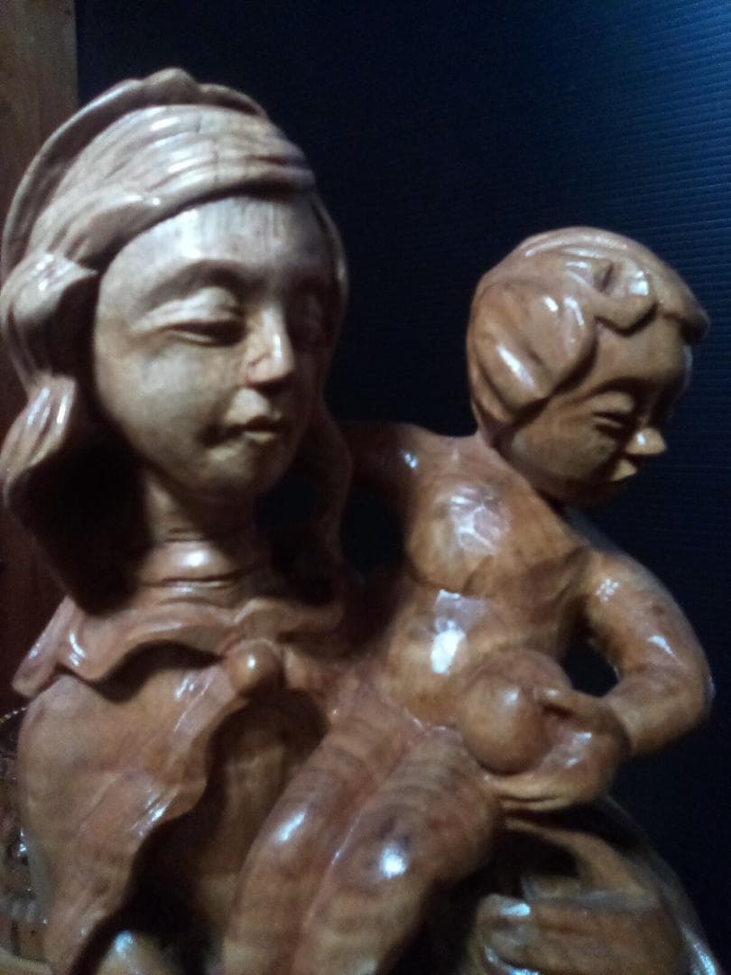 木製 母子像 約46cm