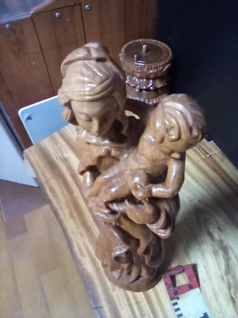 木製 母子像 約46cm