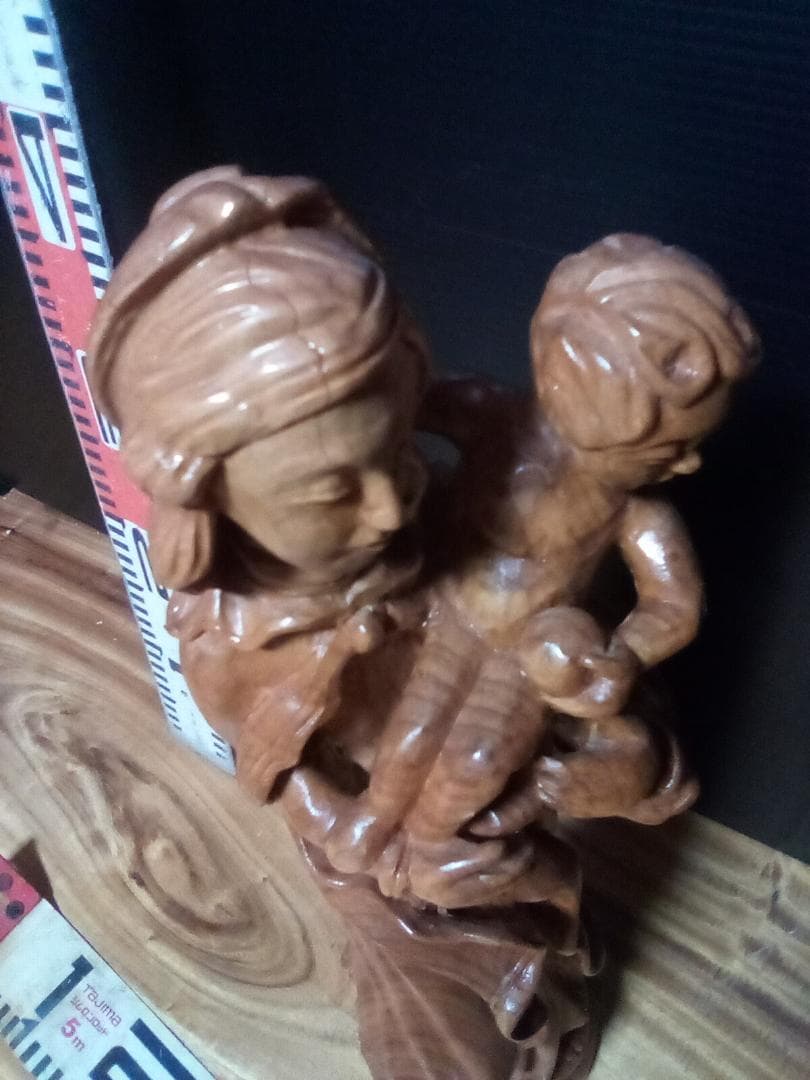 木製 母子像 約46cm