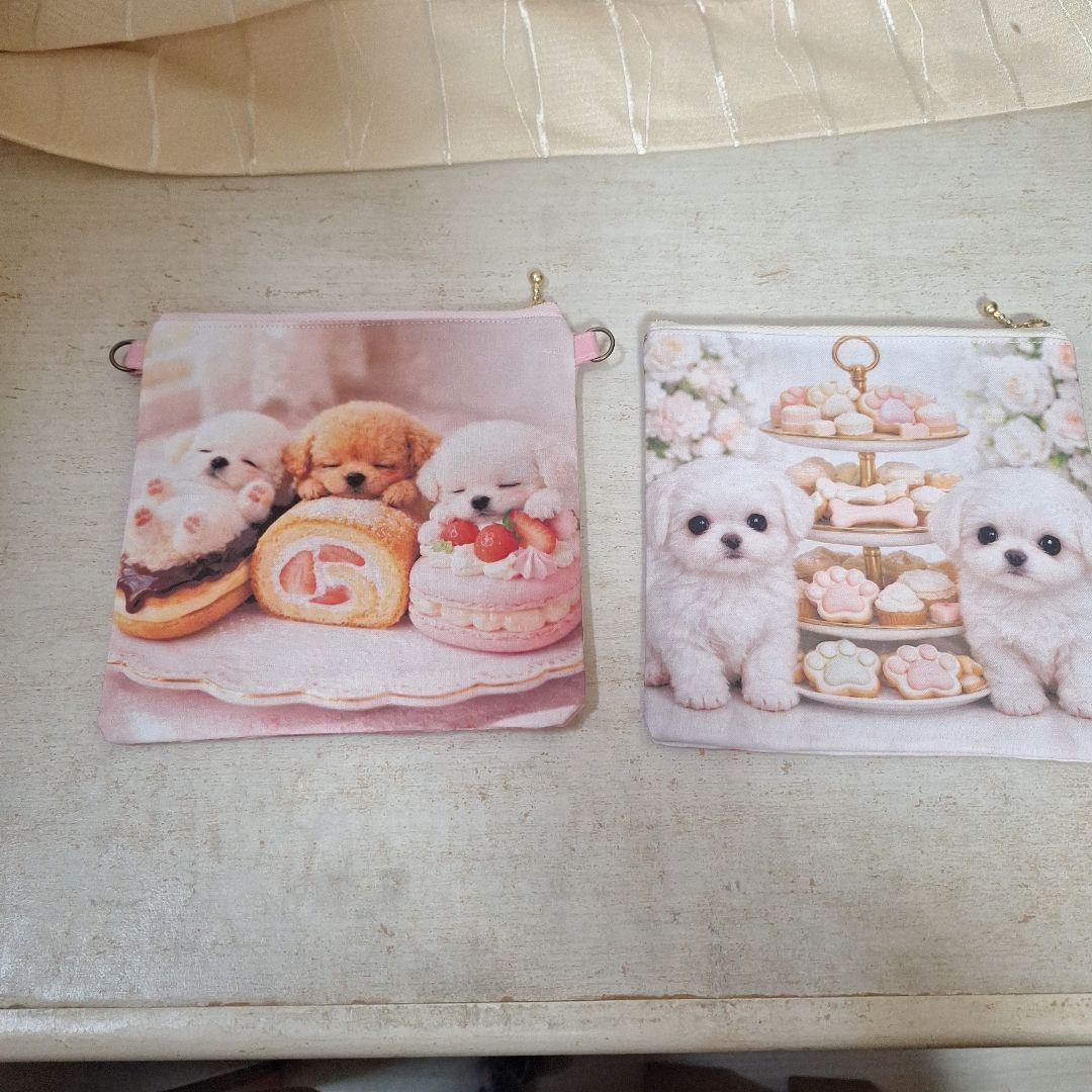 激レア柴犬パネル生地　ハンドメイド　まちなしバッグ　ミニバック　ポーチ