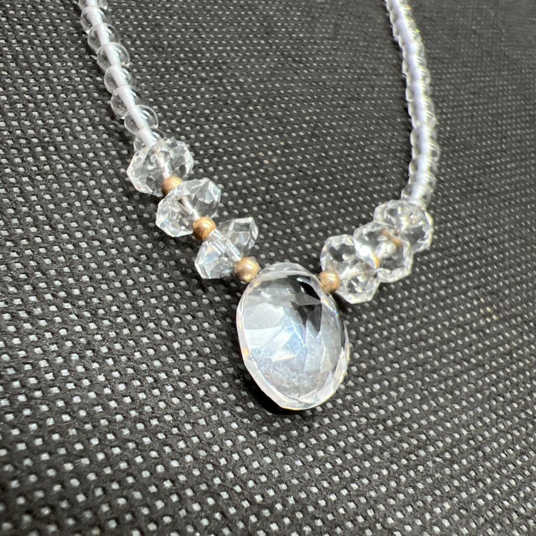 k18 カット水晶ネックレス　ペンダント金玉入り　金具18金　ネックレス