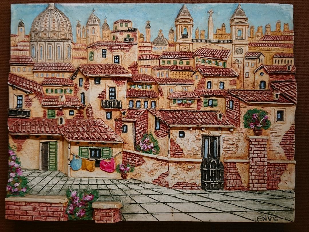 風景画　立体絵　イタリア　オブジェ　置物　インテリア　工芸品　美術品　A2780