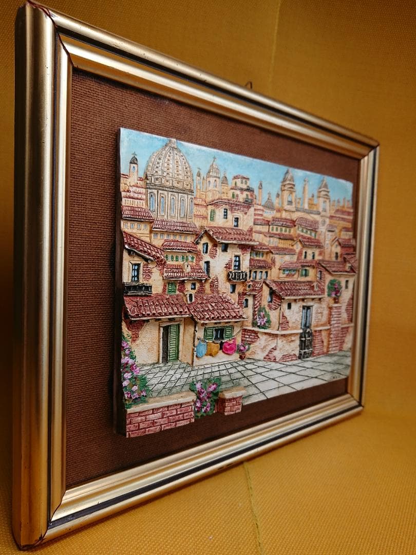 風景画　立体絵　イタリア　オブジェ　置物　インテリア　工芸品　美術品　A2780