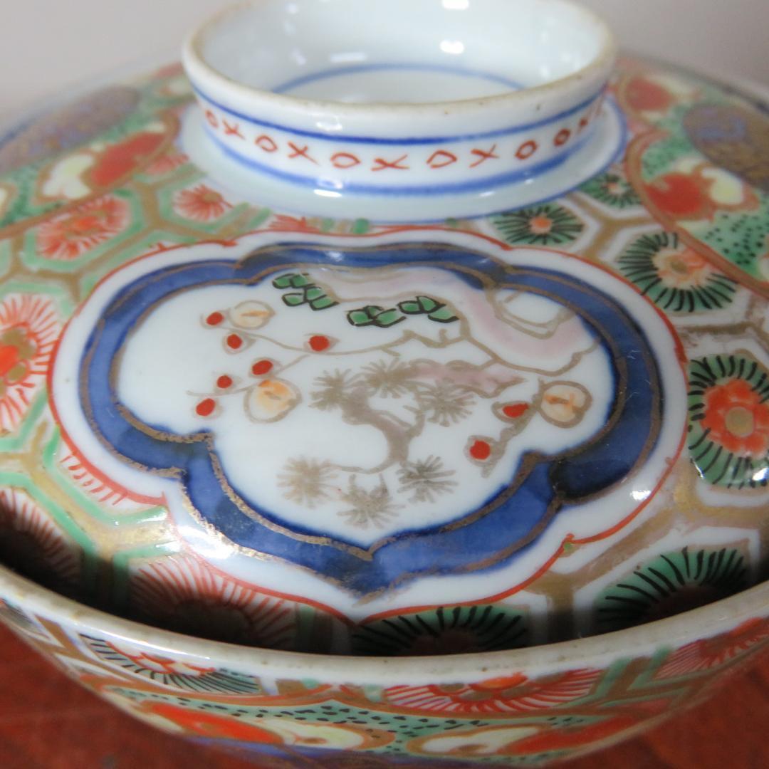 蓋物 ペア 色絵付 錦蒸し茶碗 金彩 古伊万里 蔵出し 初荷