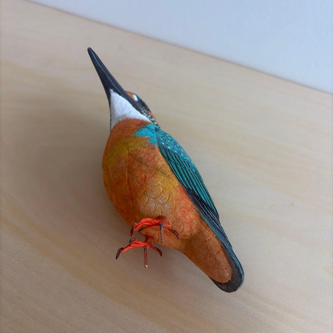 リアルバードカービング　野鳥カワセミ　手彫り　木彫り　ハンドメイド　一点物