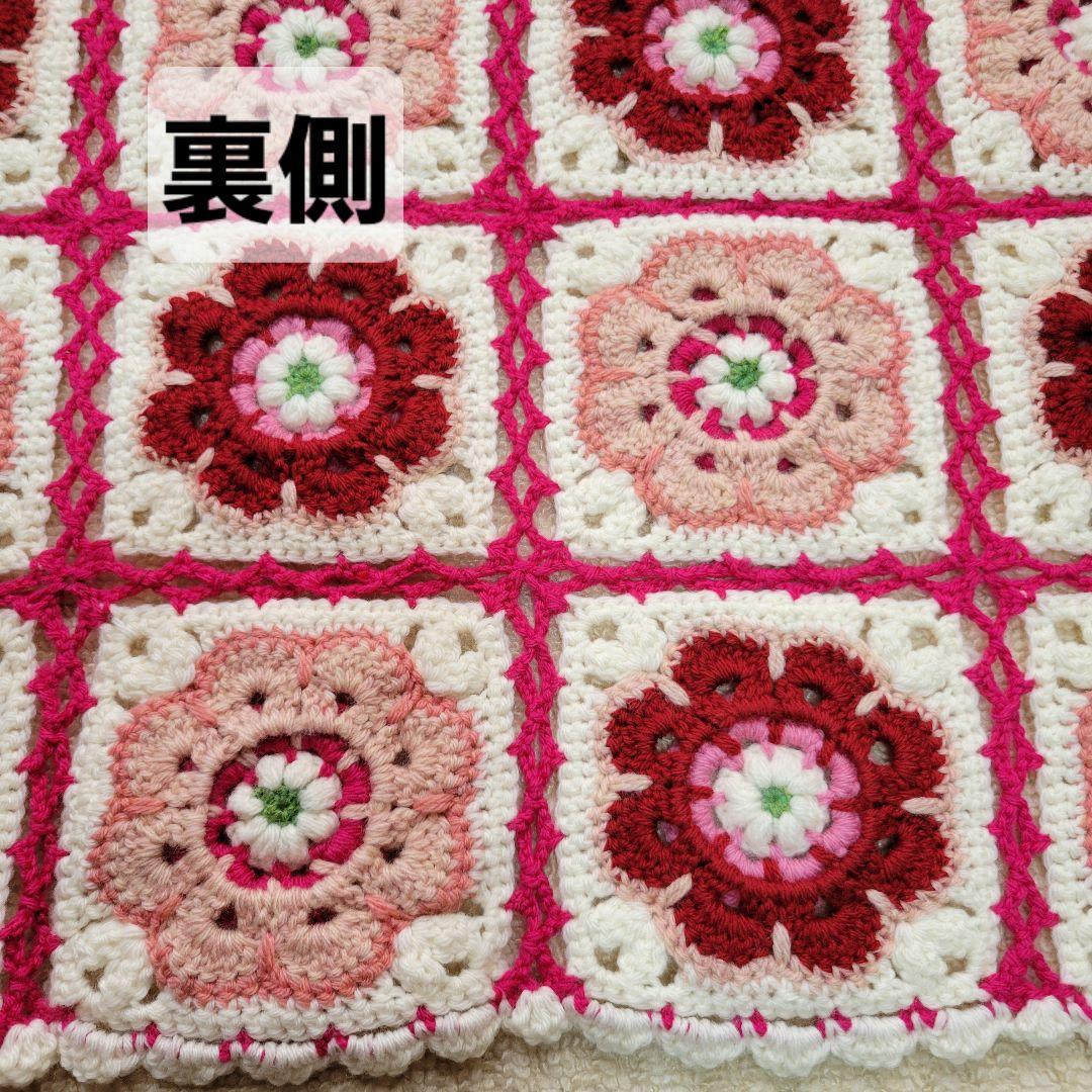 手編みブランケット　マルチカバー　グラニースクエア　フラワーブランケット　3-2