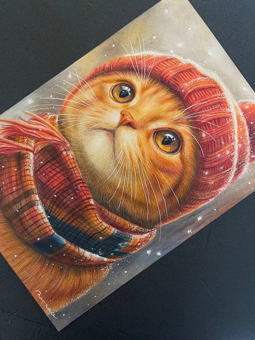 色鉛筆画A4 茶トラ.仔猫.2