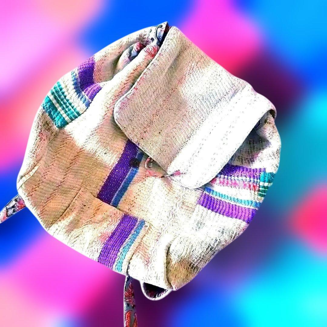 値下げ！カンタ、ラリー、お色が素敵な手作り、刺し子リュック