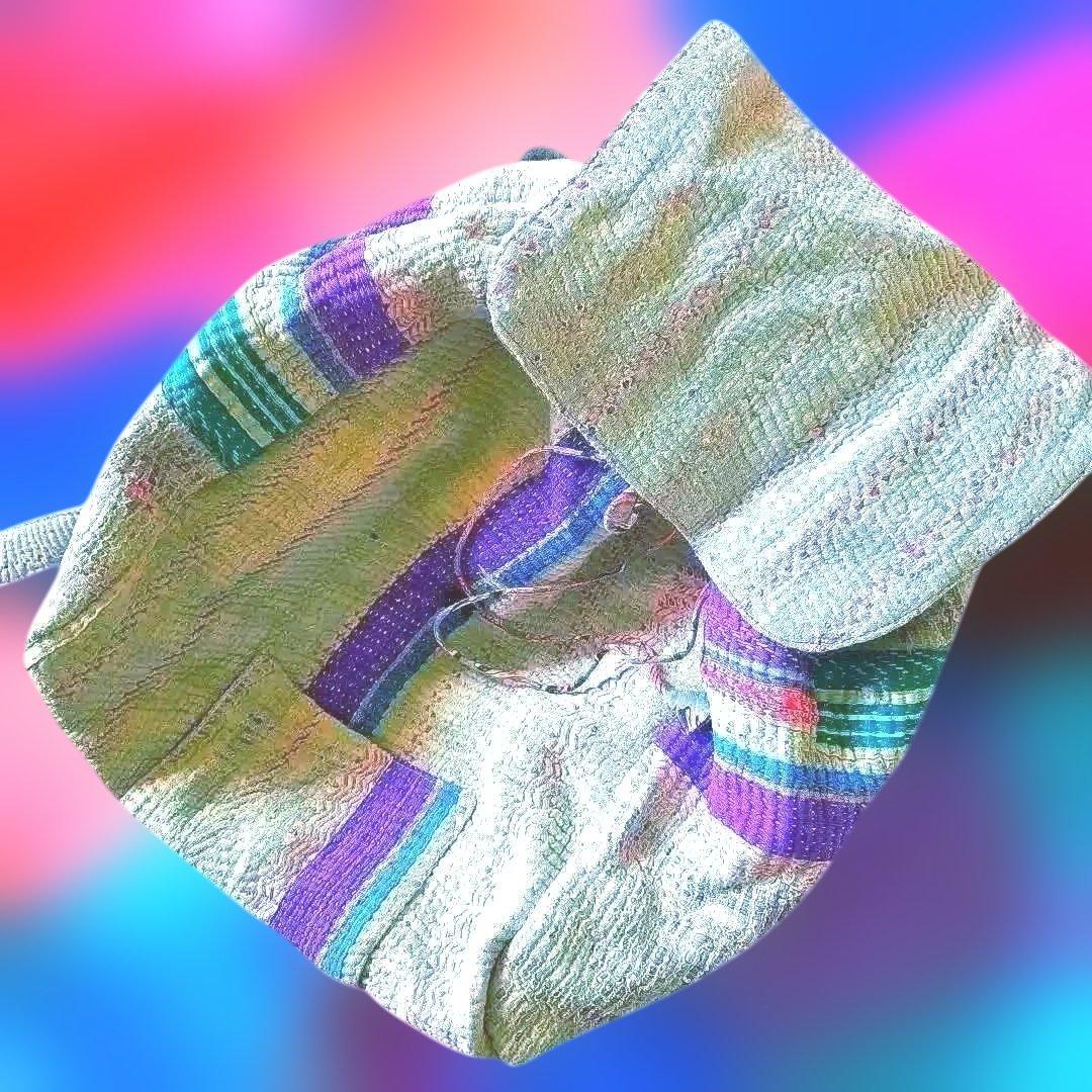 値下げ！カンタ、ラリー、お色が素敵な手作り、刺し子リュック