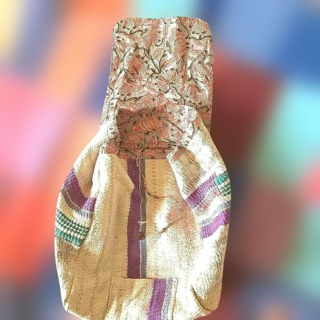 値下げ！カンタ、ラリー、お色が素敵な手作り、刺し子リュック